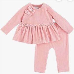 MudPie Dusty Pink Velour Ribbed Set Sz 6-9 Mo
